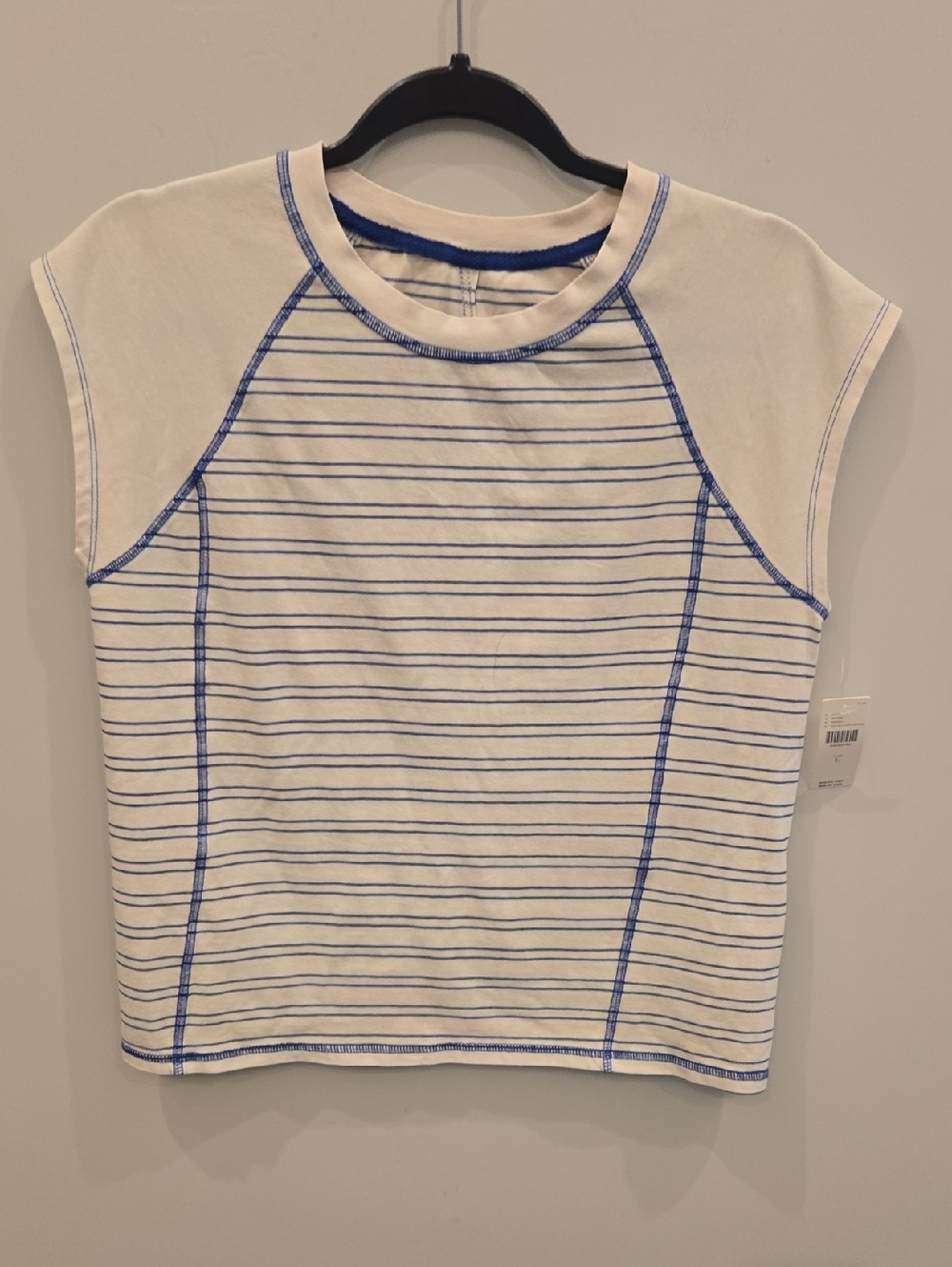 Women's Pilcro Off White and Blue Striped Sleeveless Top NWT Size Large